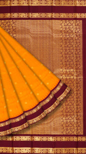 Orange Kanchipuram Saree with Maroon Contrast