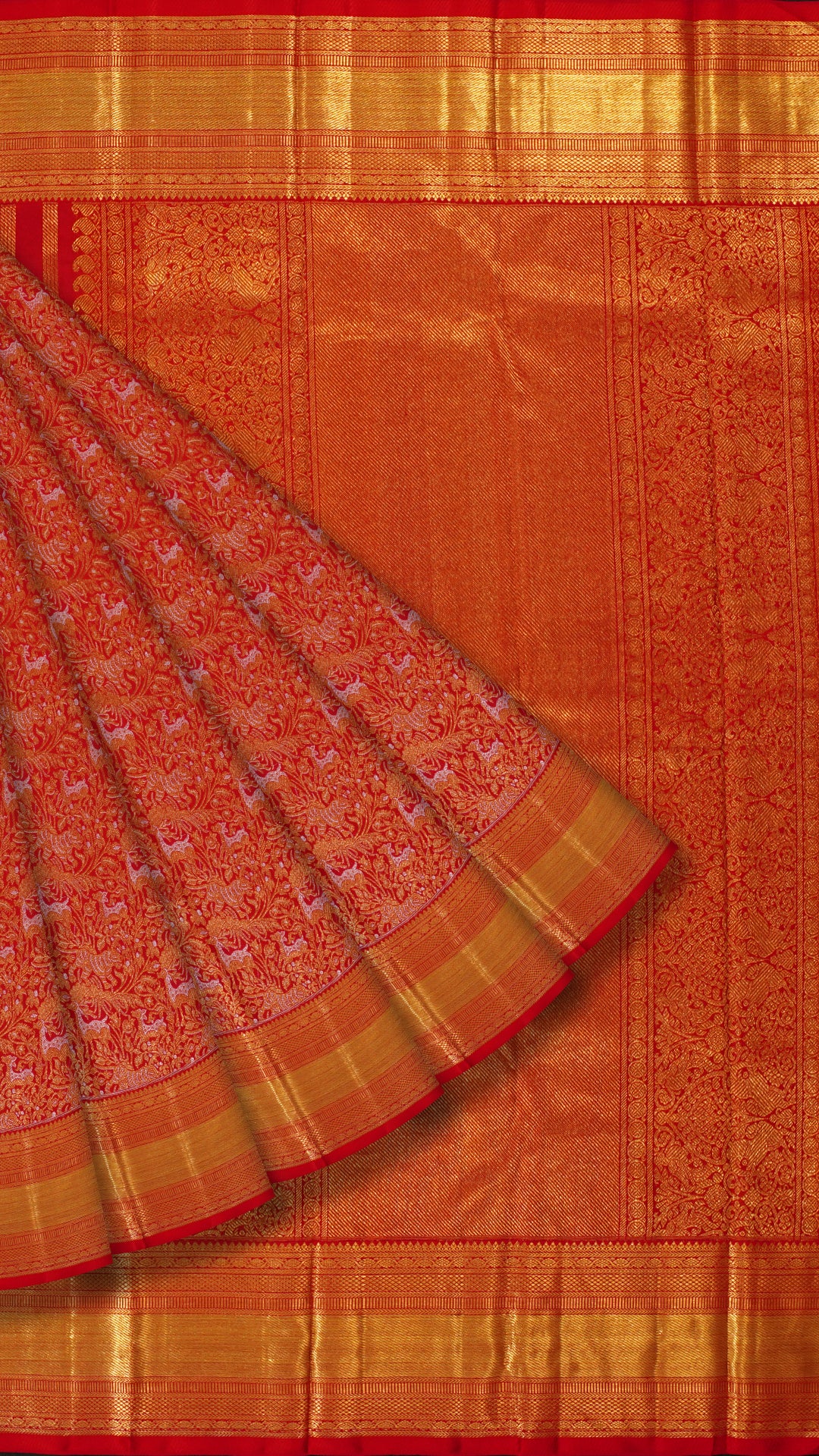 Classic Red Kanchipuram Silk Saree with Gold Zari Finish
