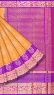 Yellowish Orange Kanchipuram Saree with Violet Zari Border