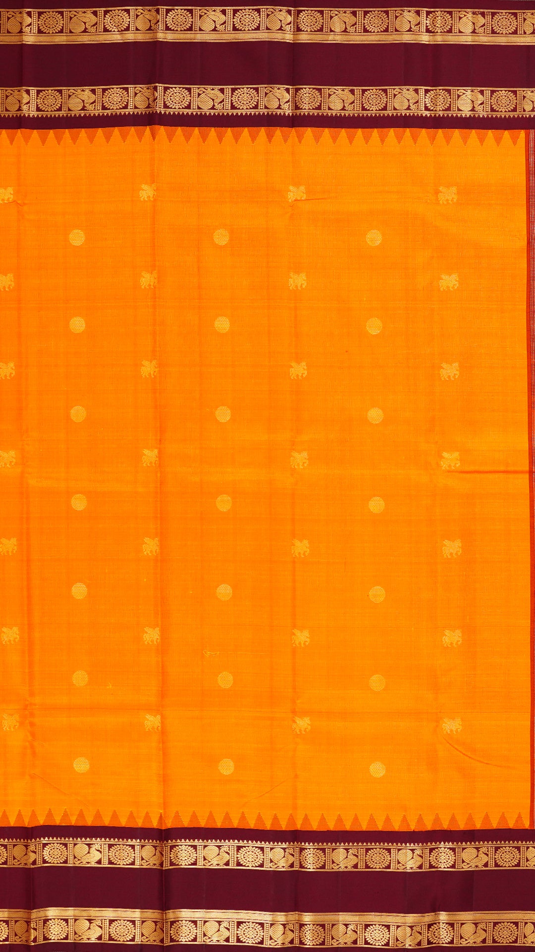 Orange Kanchipuram Saree with Maroon Contrast