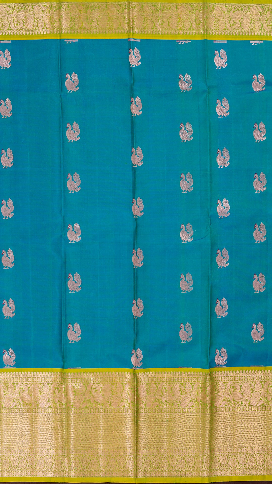 Rama Green Kanchi Pattu Saree with Buta Design and Yellow Green Contrast