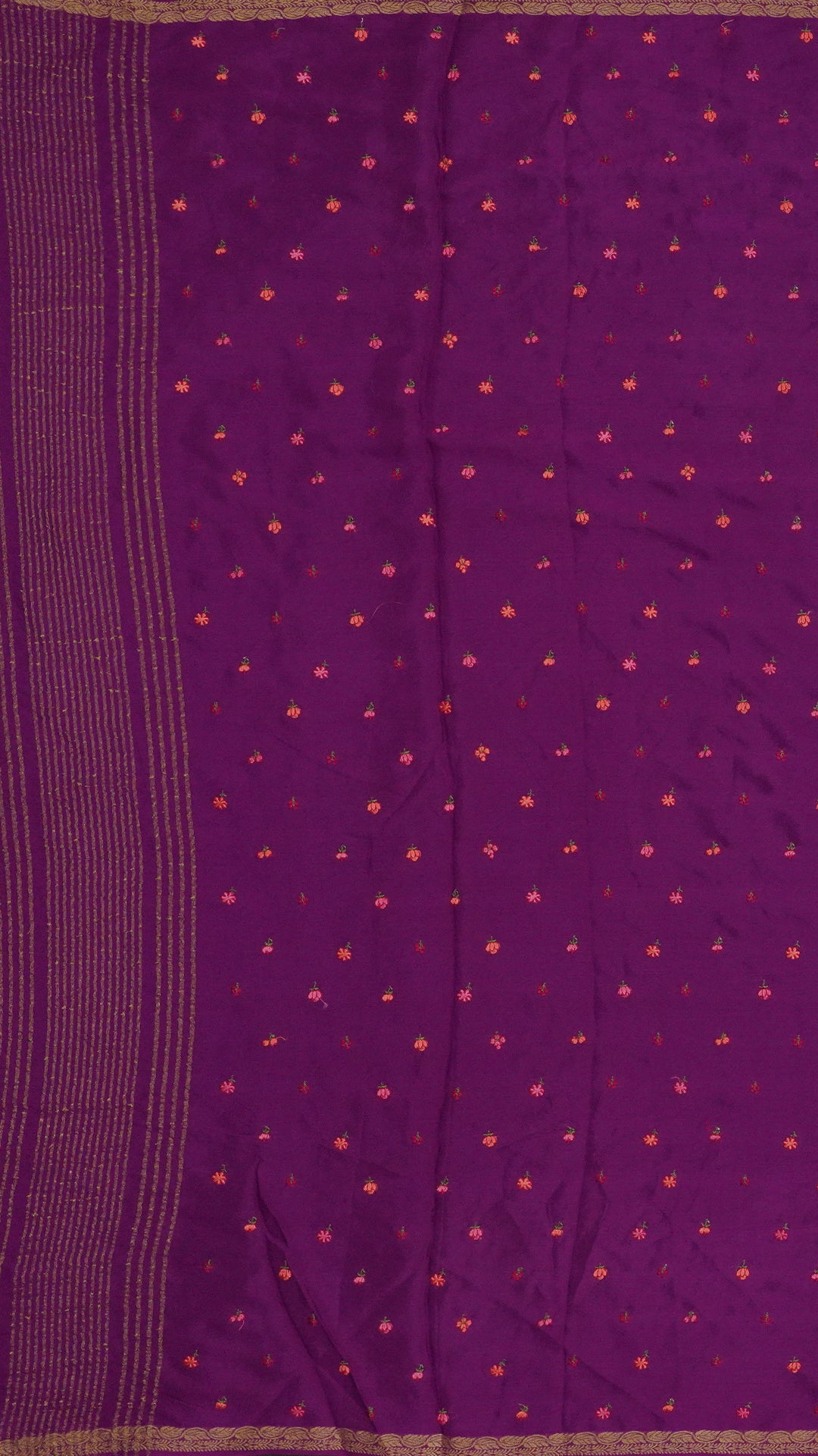 Burgundy Georgette Silk Saree with Small Gold Self Zari Border & Allover Buttas