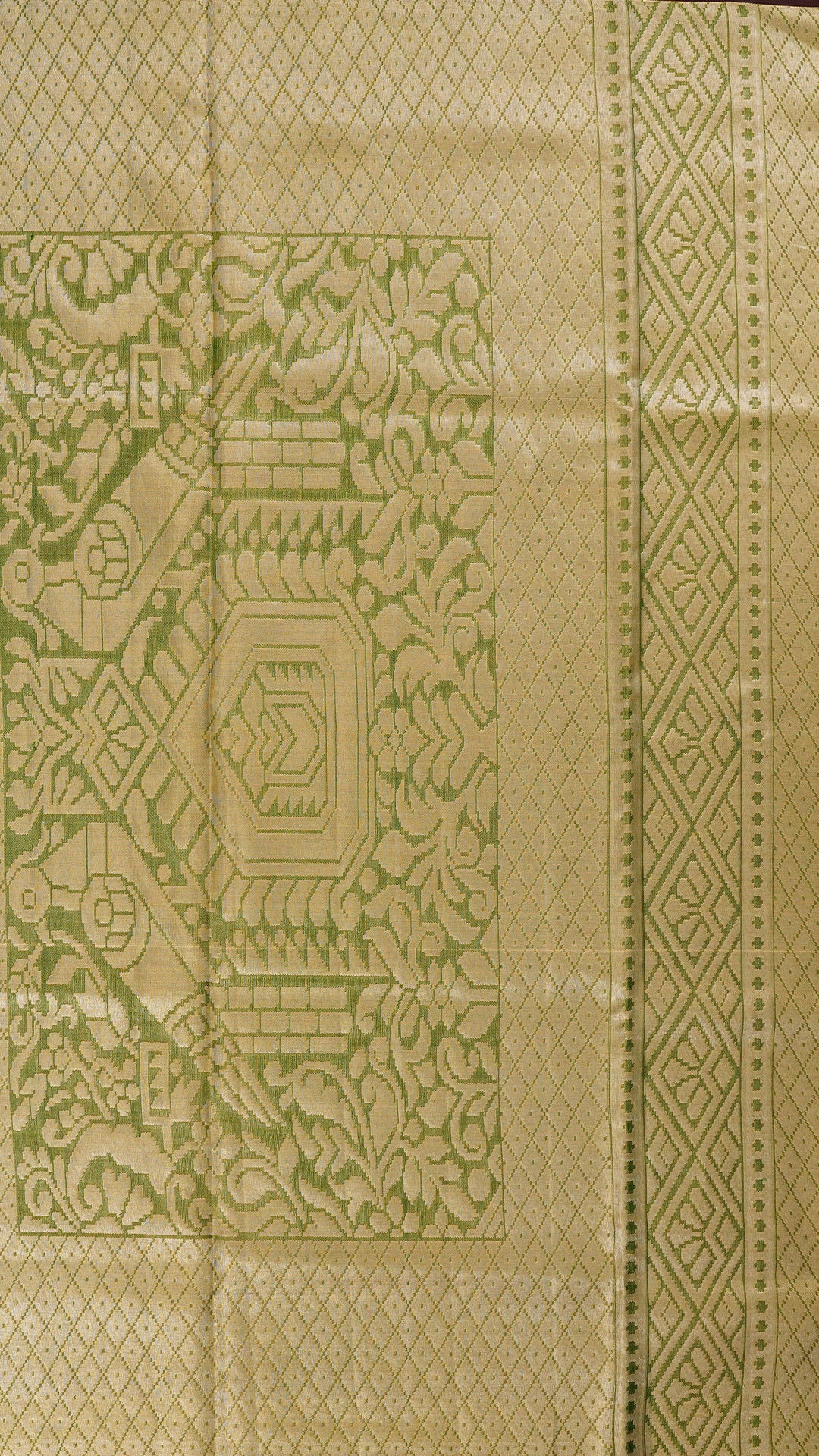 Gold Kanchipuram Saree with All-Over Cross Checks