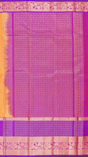 Yellowish Orange Kanchipuram Saree with Violet Zari Border