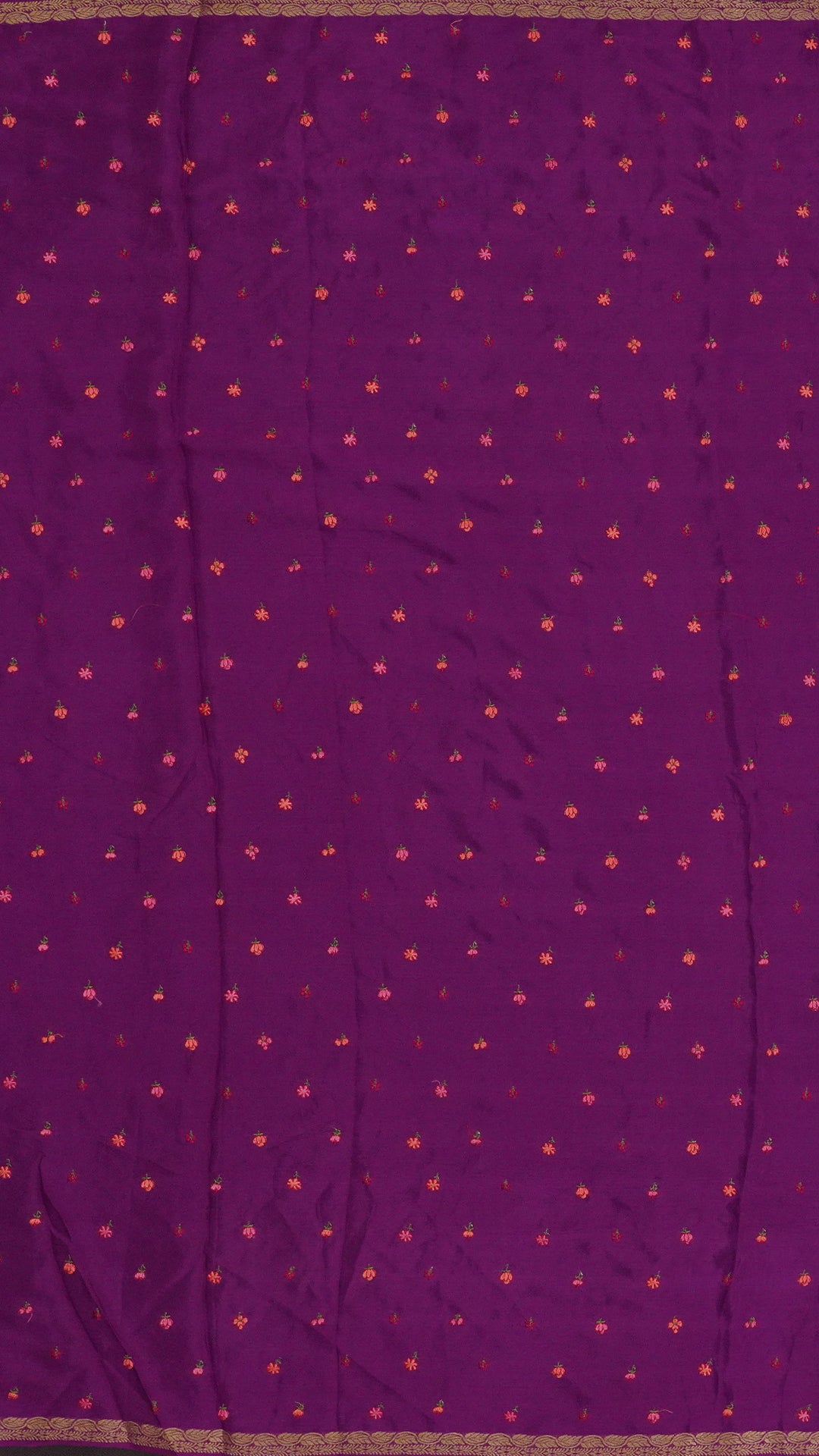 Burgundy Georgette Silk Saree with Small Gold Self Zari Border & Allover Buttas