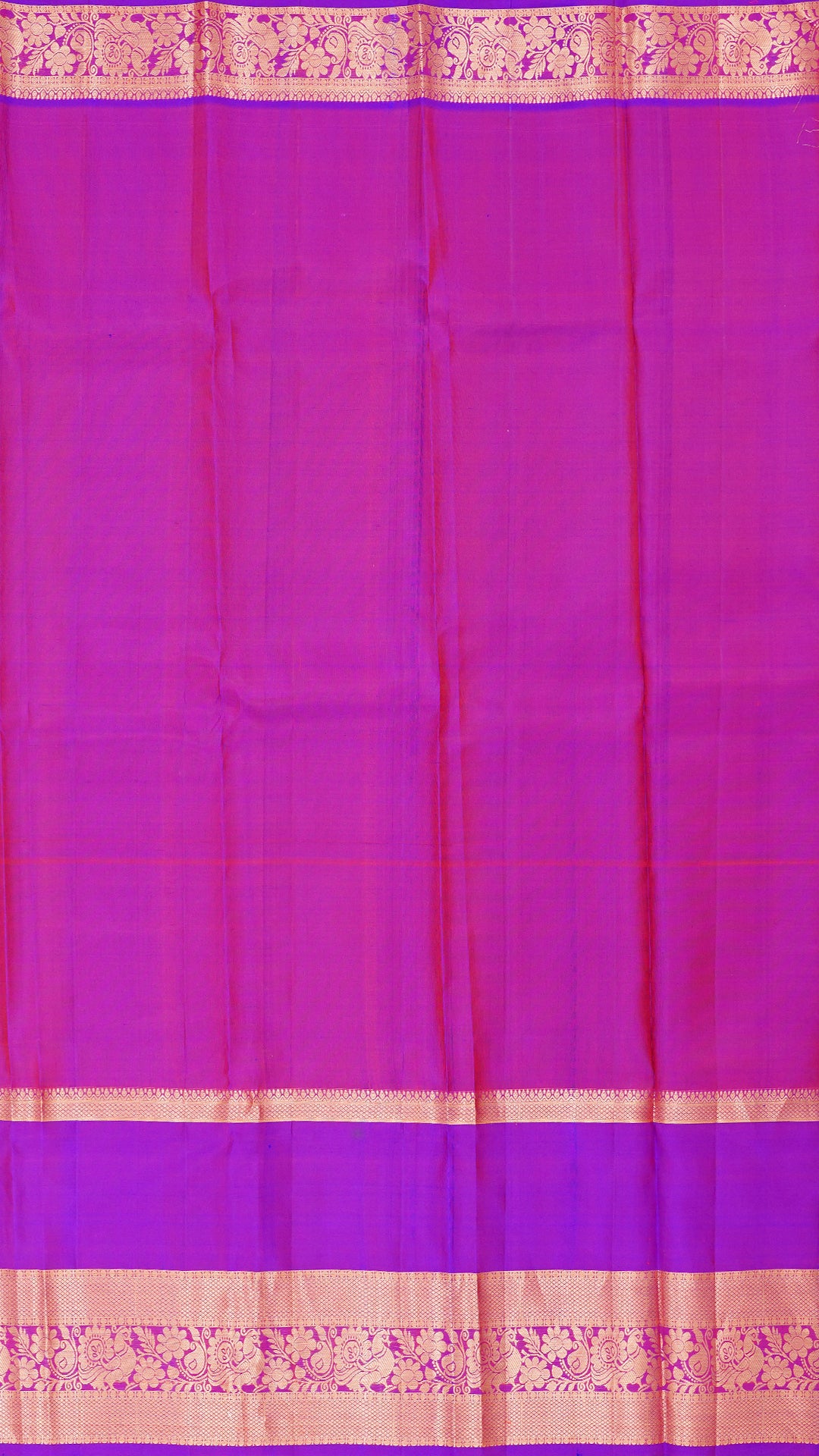 Yellowish Orange Kanchipuram Saree with Violet Zari Border