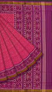 Pink Patola Silk Saree with Medium Purple Contrast Zari Border