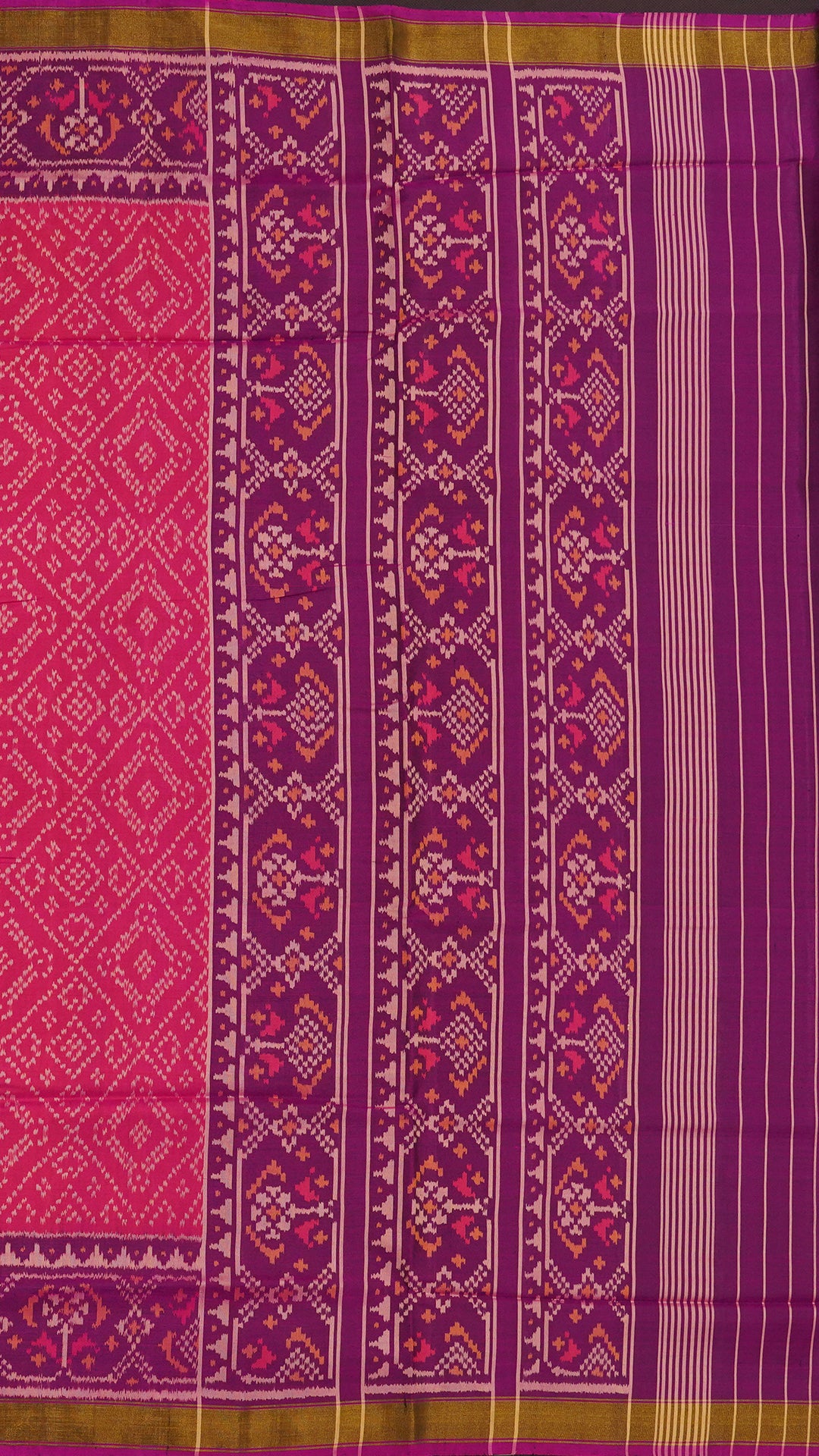 Pink Patola Silk Saree with Medium Purple Contrast Zari Border