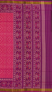 Pink Patola Silk Saree with Medium Purple Contrast Zari Border