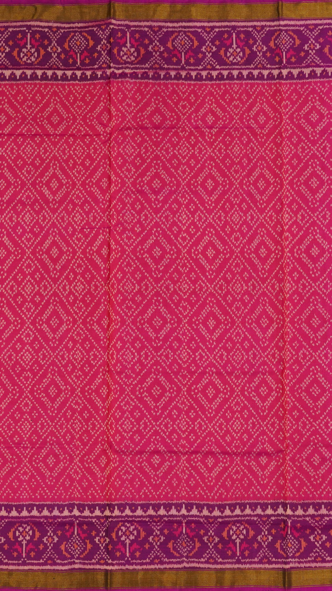 Pink Patola Silk Saree with Medium Purple Contrast Zari Border