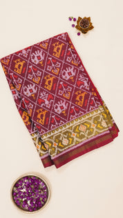 Maroon Patola Silk Saree with Medium Gold Contrast Zari Border