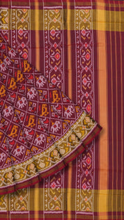 Maroon Patola Silk Saree with Medium Gold Contrast Zari Border