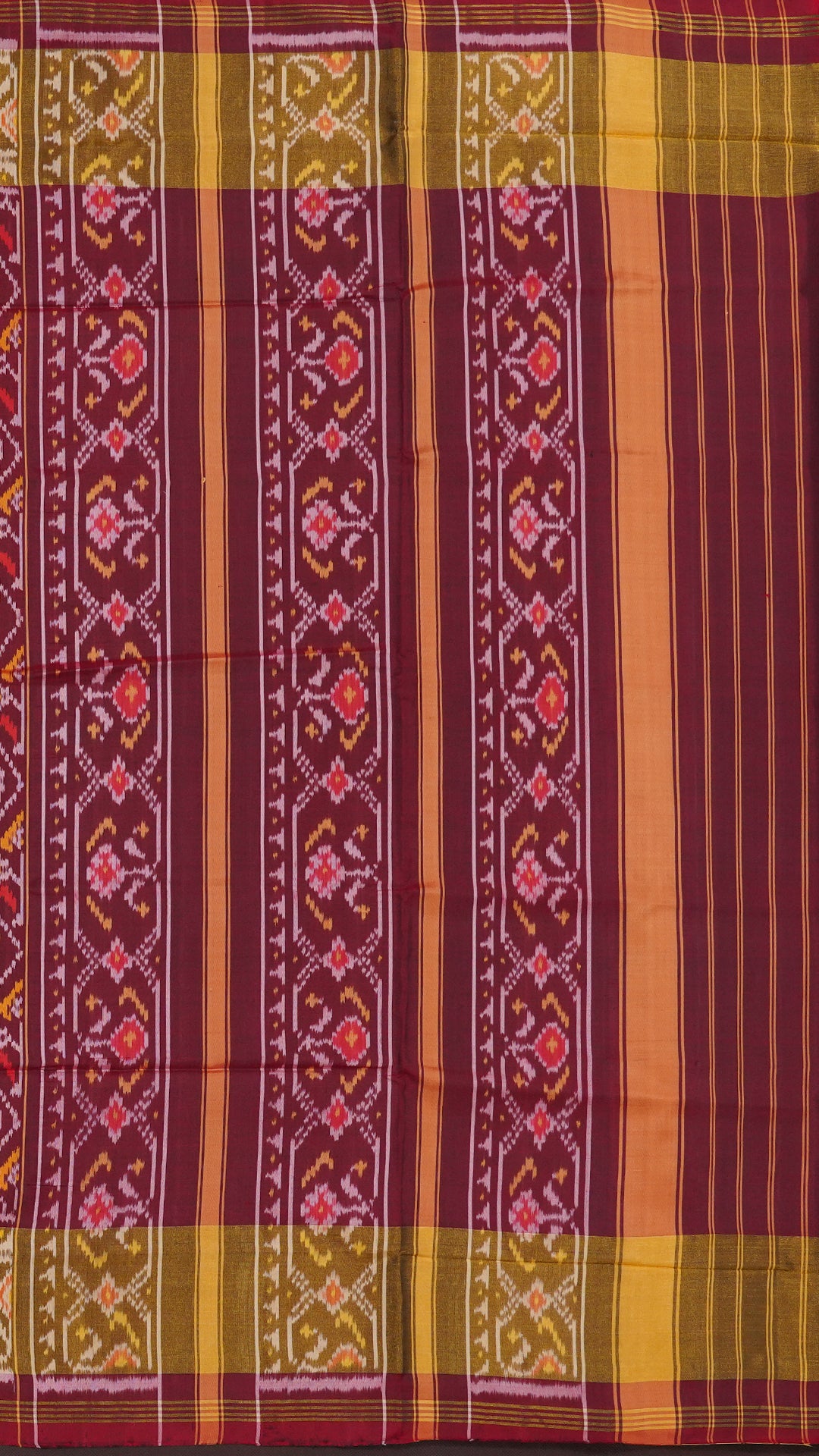 Maroon Patola Silk Saree with Medium Gold Contrast Zari Border