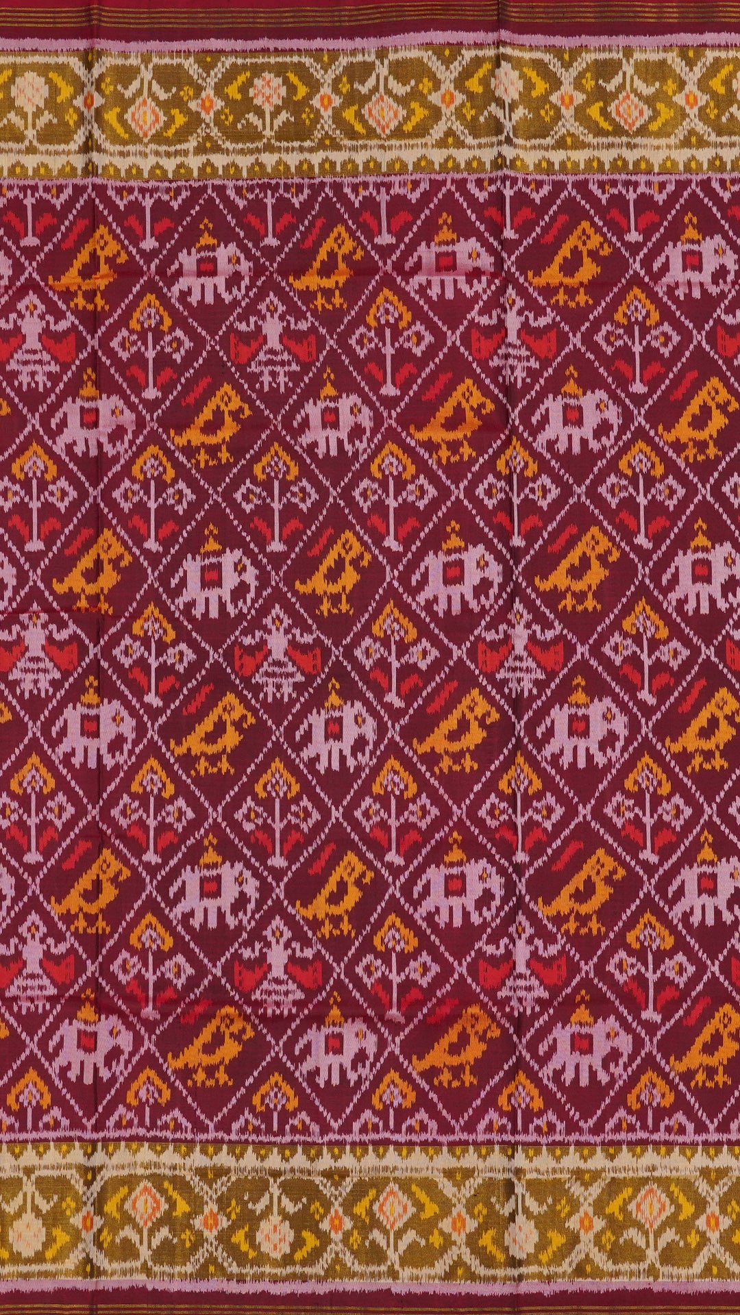 Maroon Patola Silk Saree with Medium Gold Contrast Zari Border