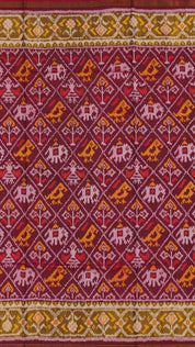 Maroon Patola Silk Saree with Medium Gold Contrast Zari Border