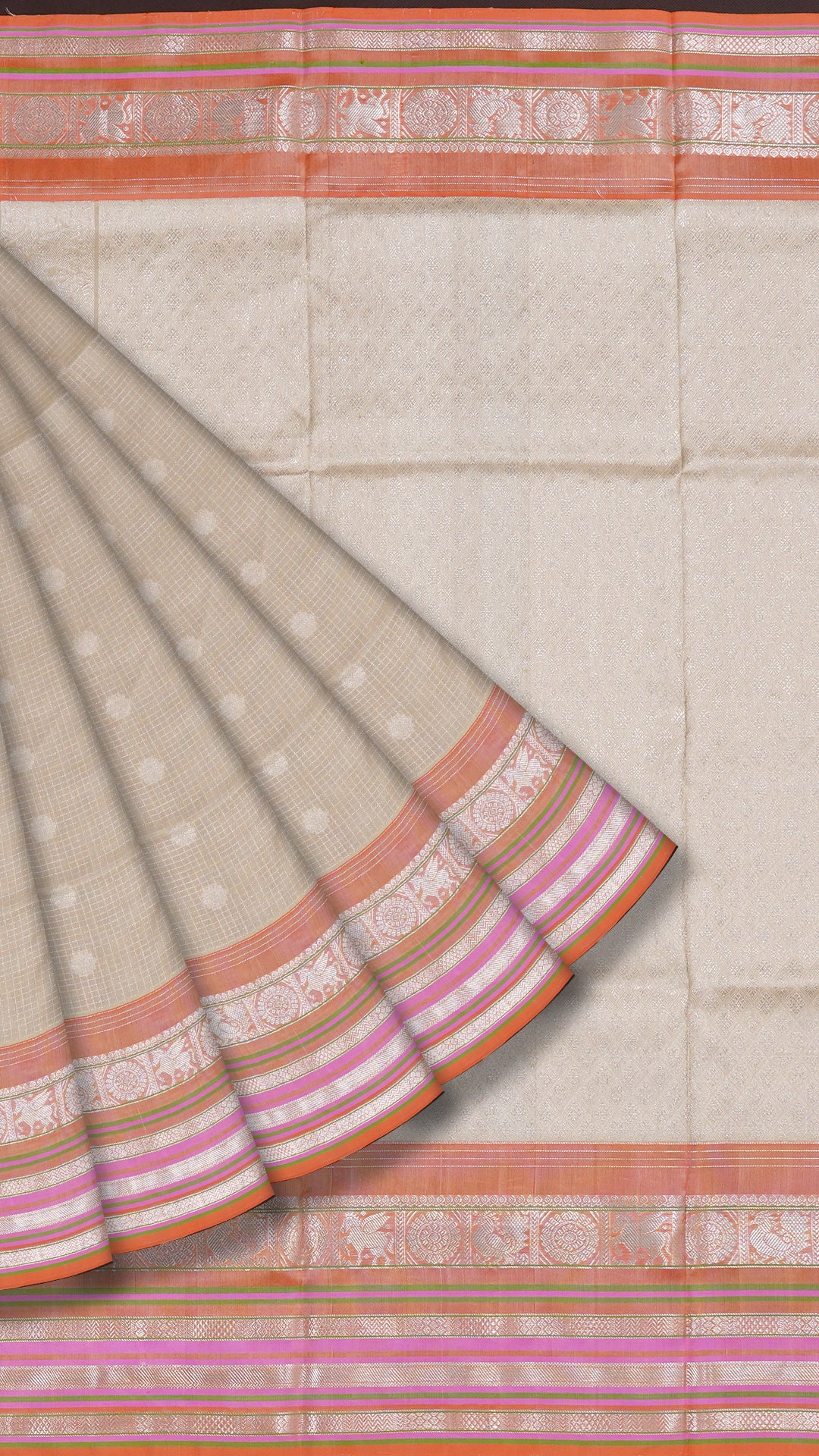 Checks with butta Pattern Silk Saree – Ivory Venkatagiri Weave