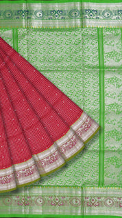 Elegant Red Silk Saree in checks with butta Pattern