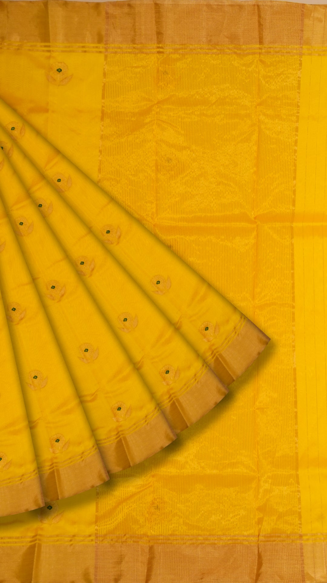 Bright Yellow Chanderi Silk Saree with Gold Butta & Kadi Border