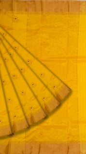 Bright Yellow Chanderi Silk Saree with Gold Butta & Kadi Border