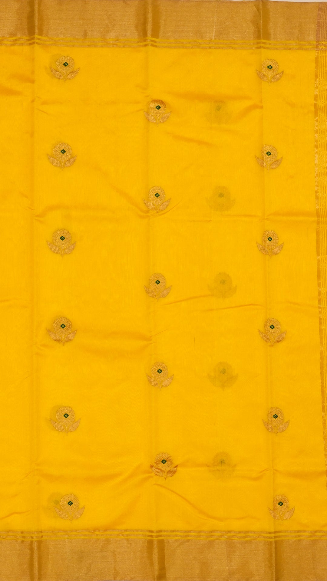 Bright Yellow Chanderi Silk Saree with Gold Butta & Kadi Border