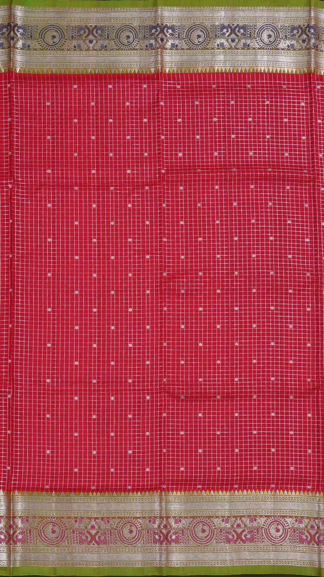 Elegant Red Silk Saree in checks with butta Pattern