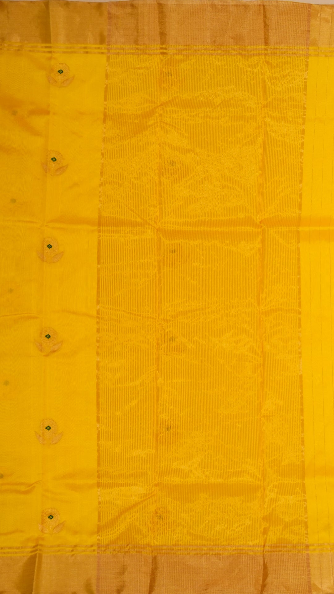 Bright Yellow Chanderi Silk Saree with Gold Butta & Kadi Border