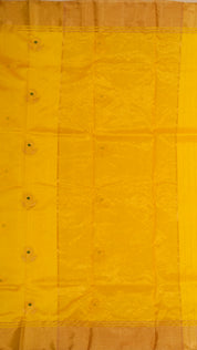 Bright Yellow Chanderi Silk Saree with Gold Butta & Kadi Border