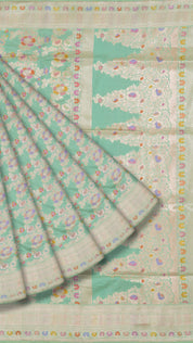 Sea Green Banaras Silk Saree with Small Self Zari Border
