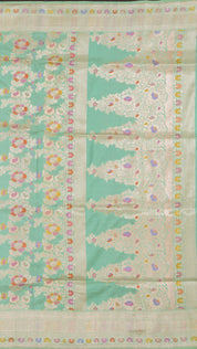 Sea Green Banaras Silk Saree with Small Self Zari Border