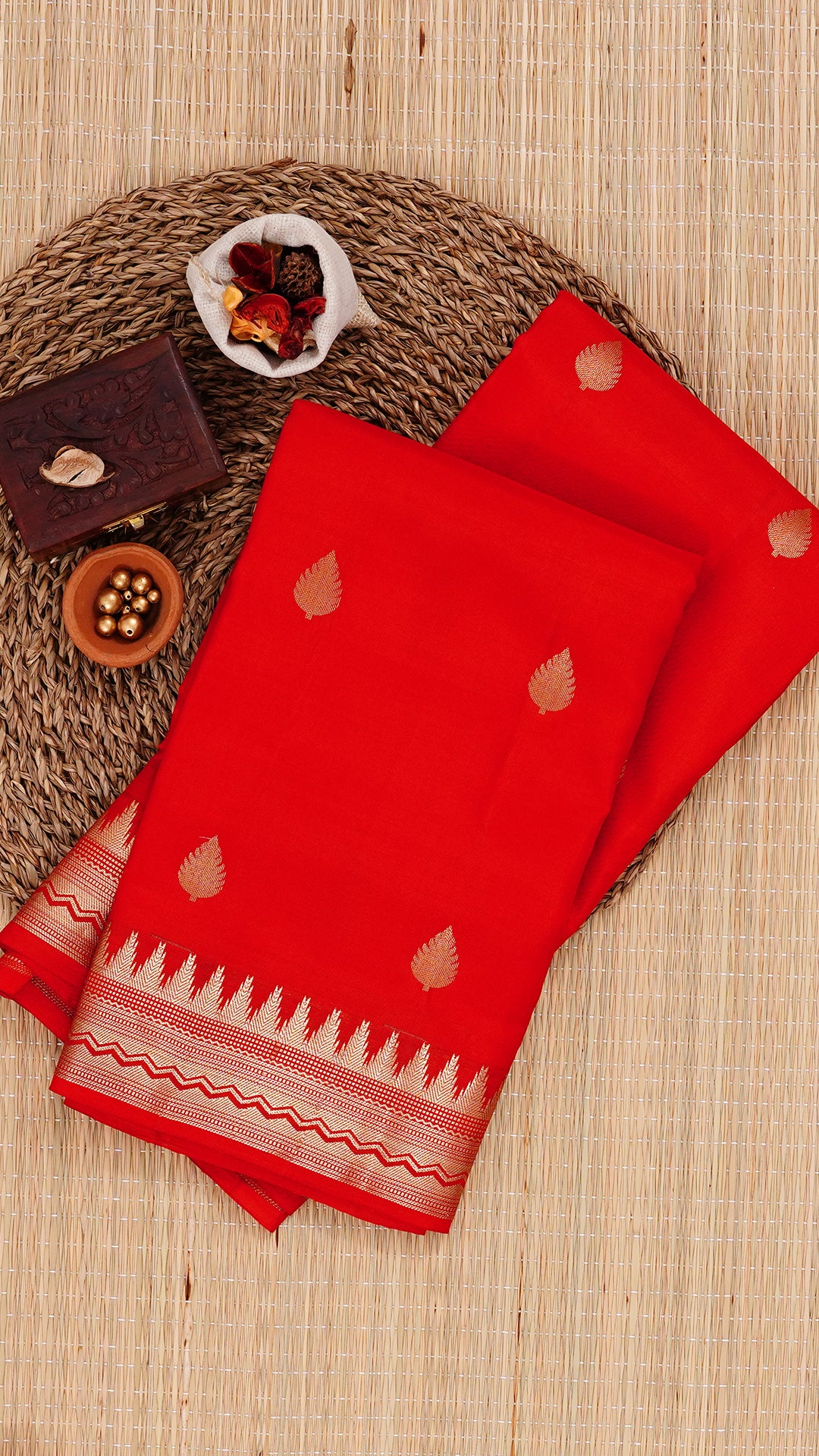 Red Kanchipuram Saree with Self Zari Border