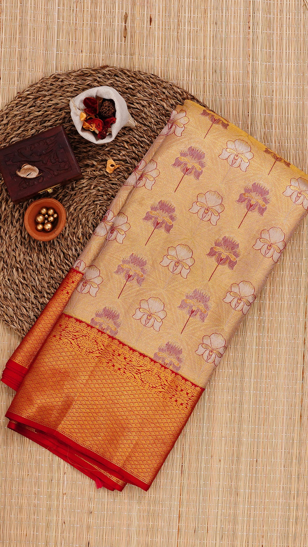 Golden Biscuit Kanchipuram Saree with Zari Border