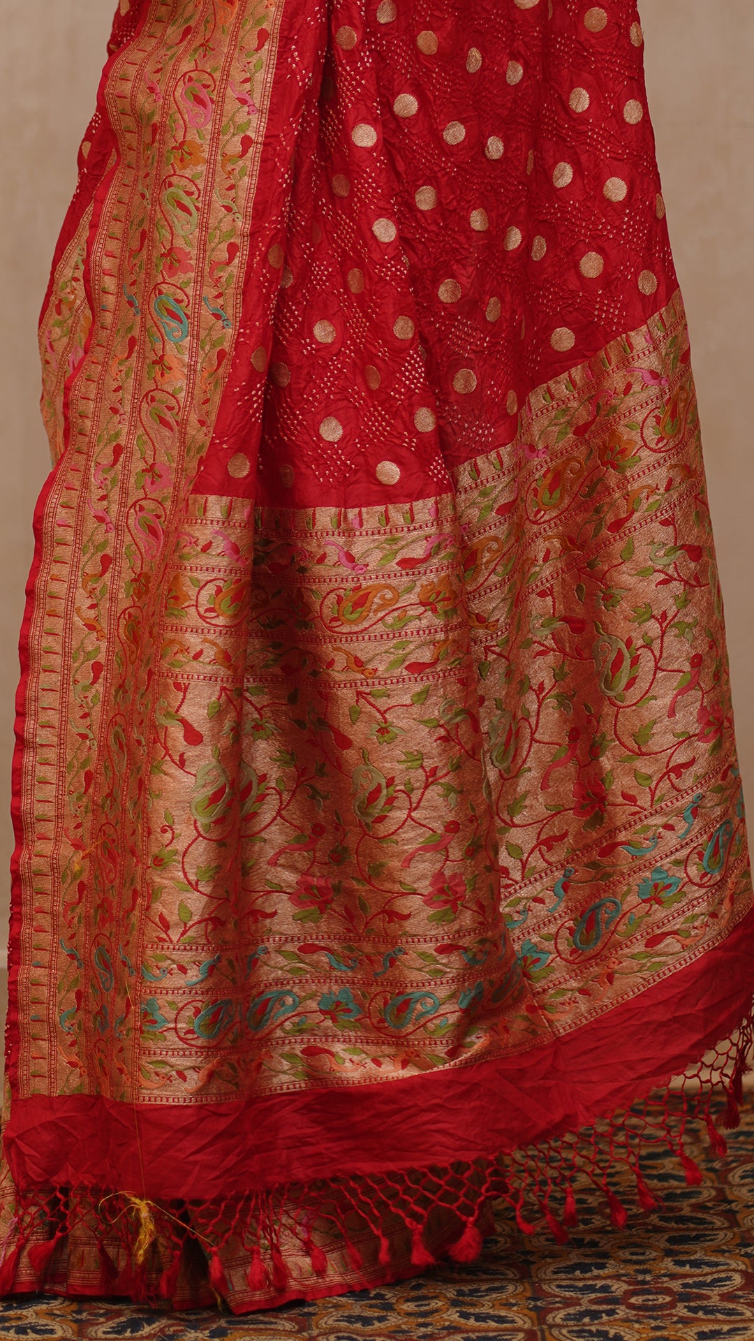 Multicolor Banaras Saree with Pumpkin Zari Contrast Border