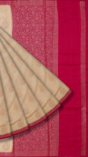 Beige Chiniya Silk Saree with Magenta Contrast Border