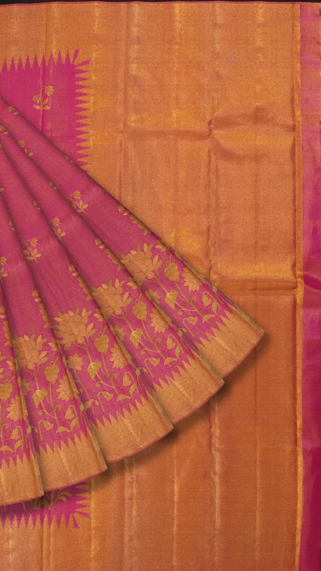 Floral Magenta Kanchipuram Silk Saree with Meenakari Touch