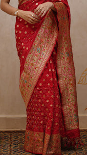 Multicolor Banaras Saree with Pumpkin Zari Contrast Border