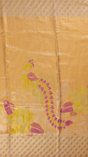 Gold Kanchipuram Saree with Multi-Colour Cross Checks