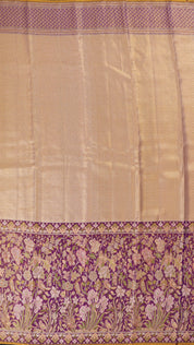 Peach Silk Saree with Purple Brocade and Small Butta Weave