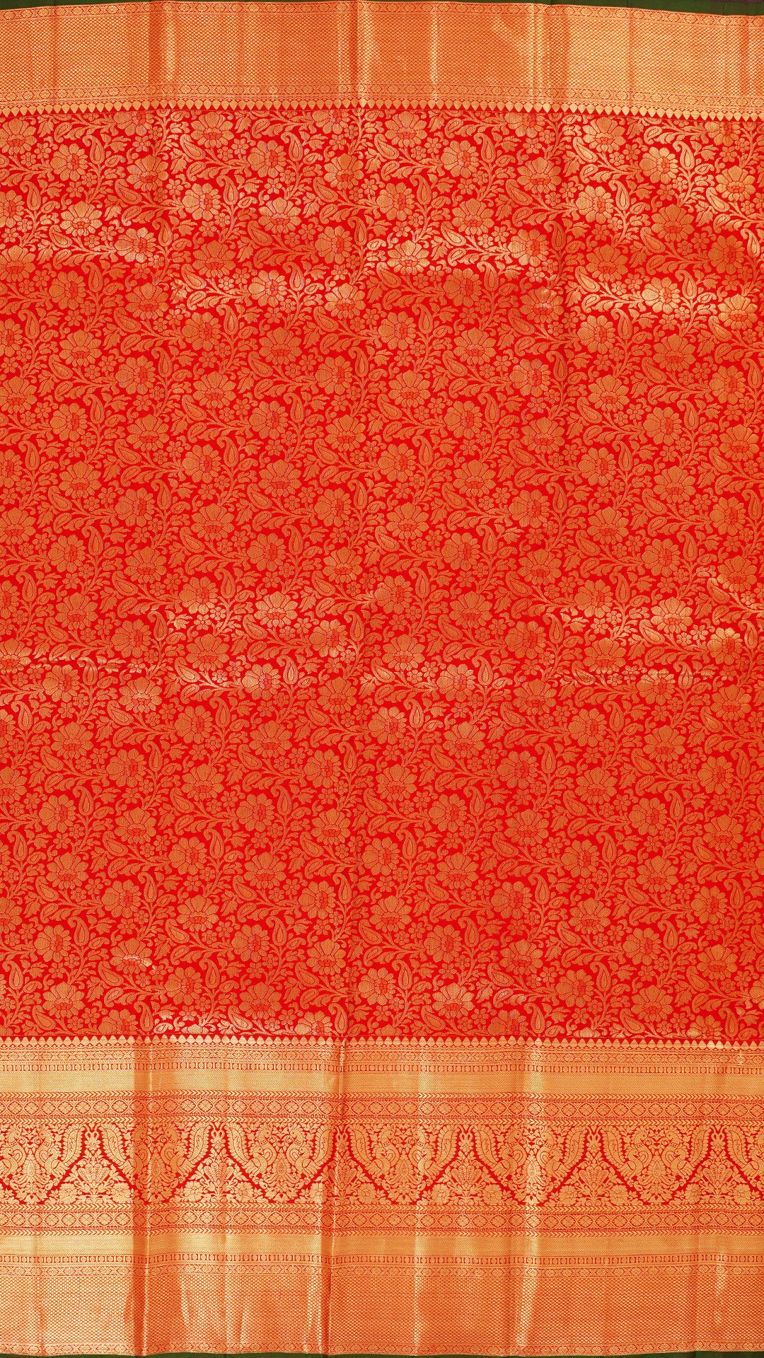 Red Kanchi Pattu Silk Saree with All Over Zari and Contrast Buta Pallu