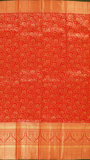 Red Kanchi Pattu Silk Saree with All Over Zari and Contrast Buta Pallu