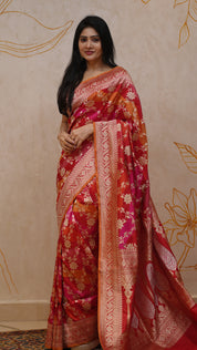 Multicolor Banaras Saree with Pumpkin Zari Contrast Border