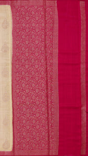 Beige Chiniya Silk Saree with Magenta Contrast Border
