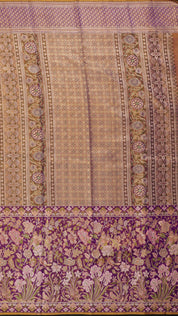 Peach Silk Saree with Purple Brocade and Small Butta Weave