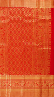 Red Kanchi Pattu Silk Saree with All Over Zari and Contrast Buta Pallu