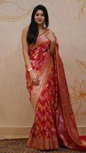 Multicolor Banaras Saree with Pumpkin Zari Contrast Border