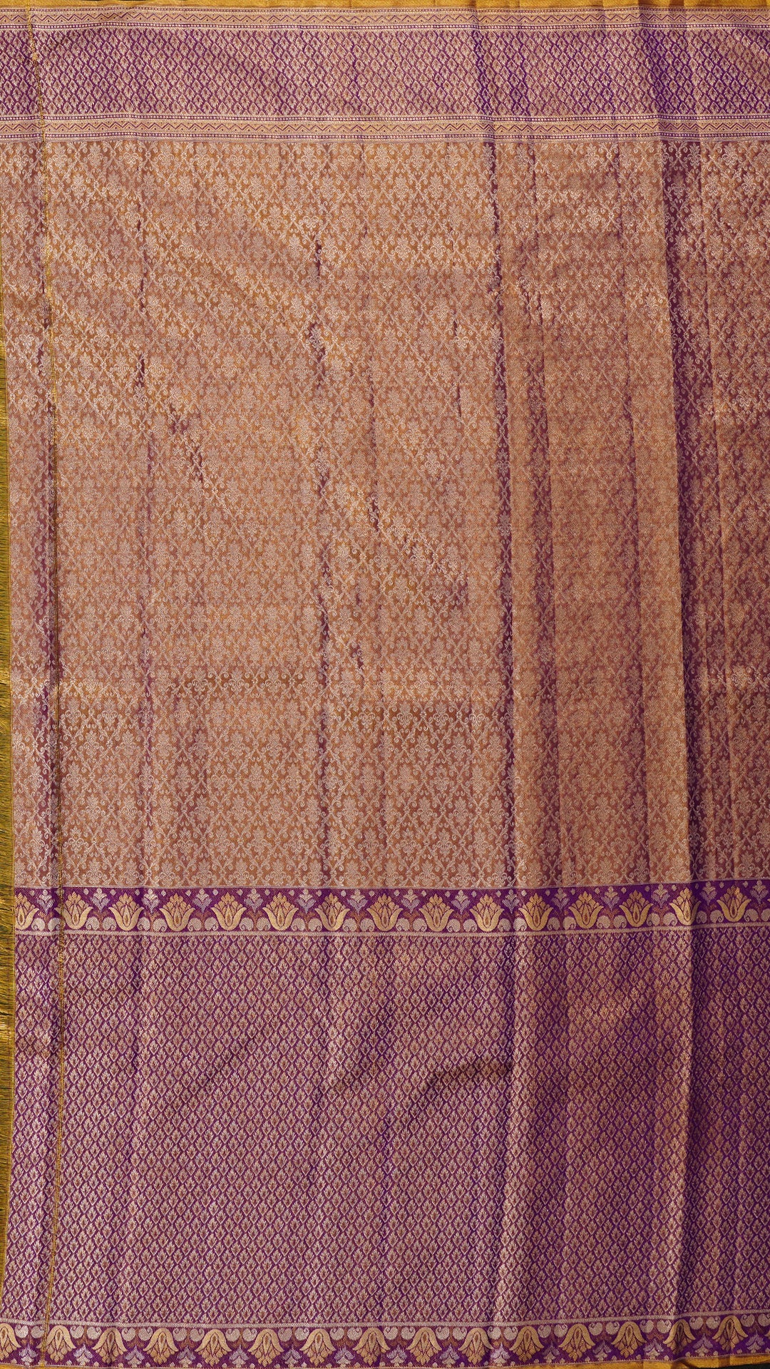 Peach Silk Saree with Purple Brocade and Small Butta Weave