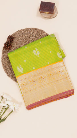 Green apple Venkatagiri Silk Saree with checks with butta