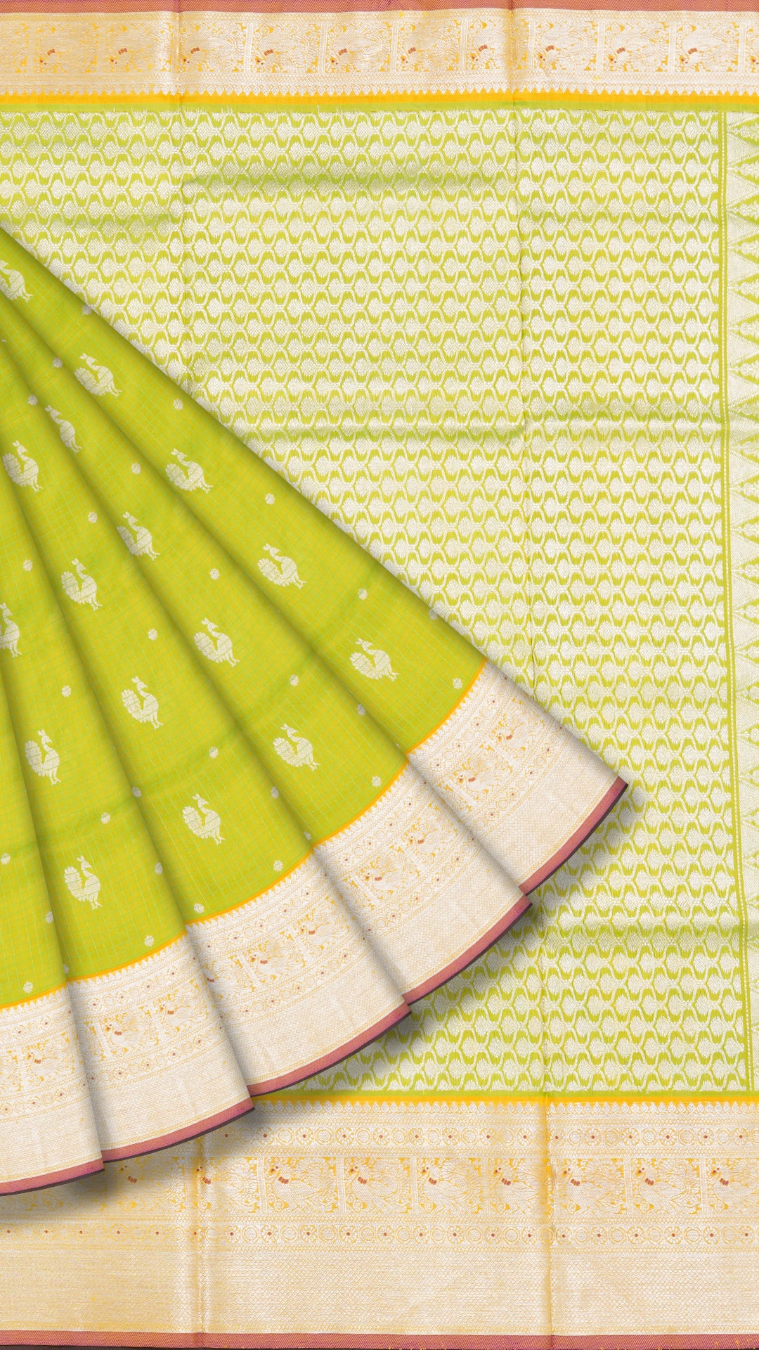 Green apple Venkatagiri Silk Saree with checks with butta