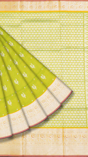 Green apple Venkatagiri Silk Saree with checks with butta