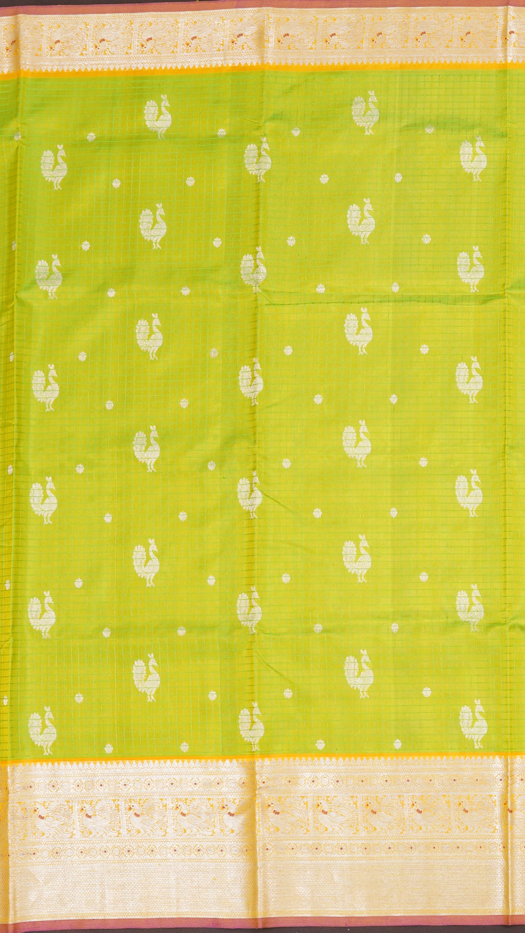 Green apple Venkatagiri Silk Saree with checks with butta