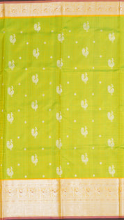 Green apple Venkatagiri Silk Saree with checks with butta